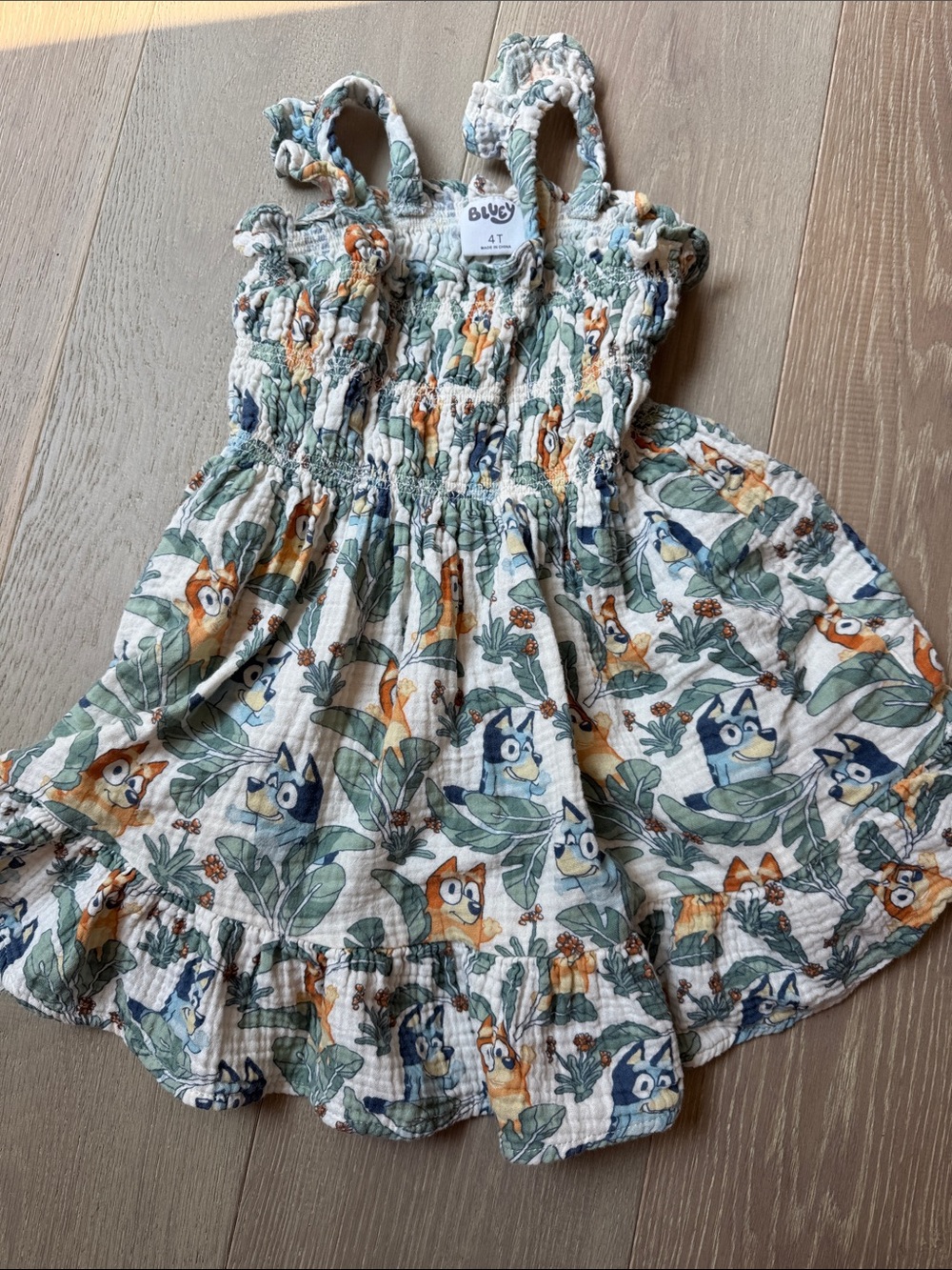 Bluey Toddler Girls' White & Green Floral Print Sundress